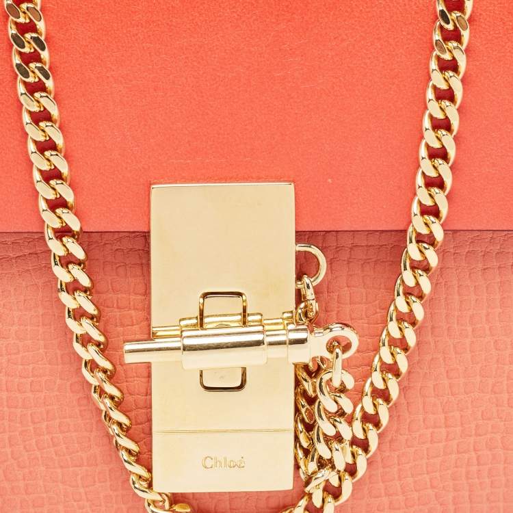 Pre Owned Chloe Coral Orange Leather Nano Drew Shoulder Bag
