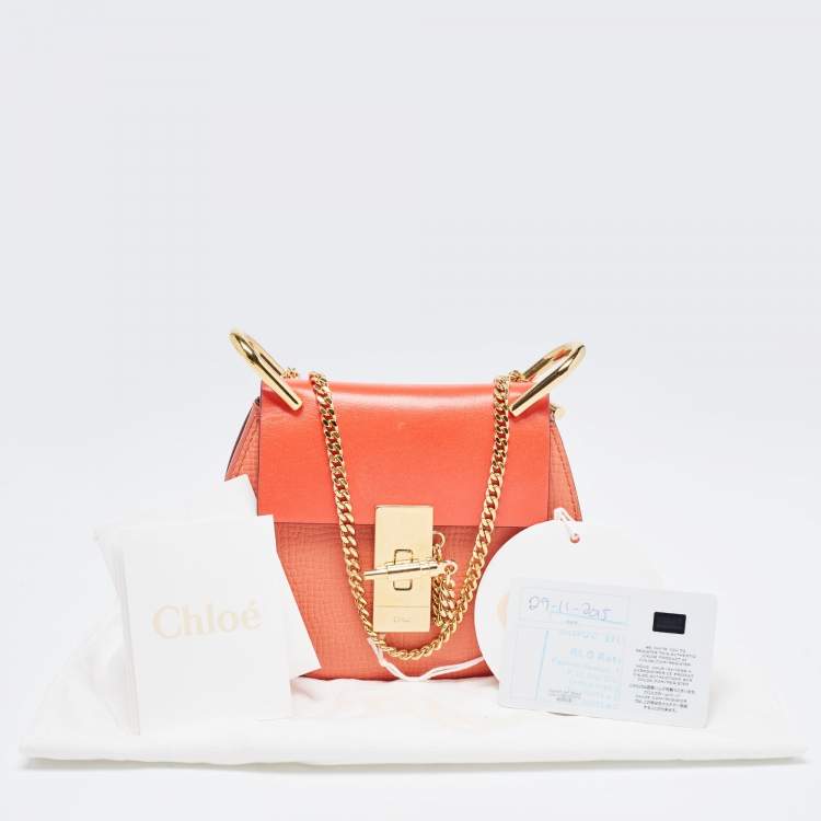 Pre Owned Chloe Coral Orange Leather Nano Drew Shoulder Bag