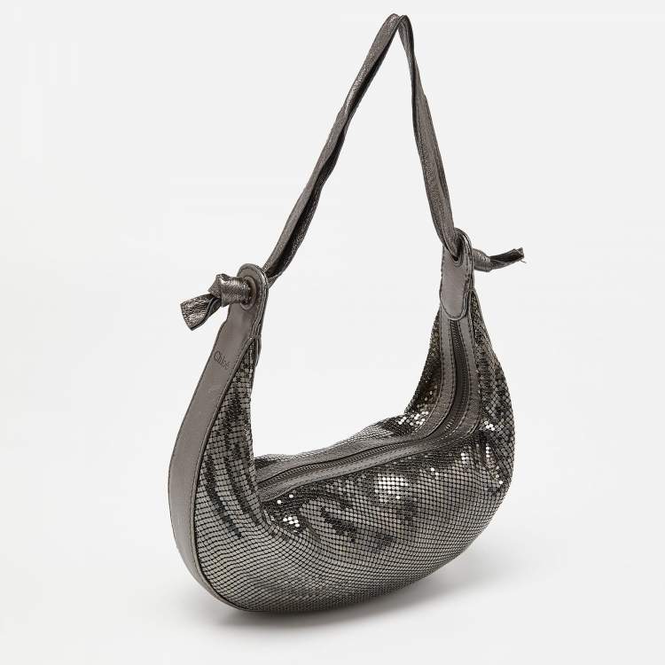 Pre Owned Chloe Silver Metal Mesh and Leather Chainmail Hobo
