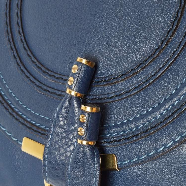 مملوكة مسبقًا Chloe Navy Blue Leather Mini Marcie Crossbody Bag