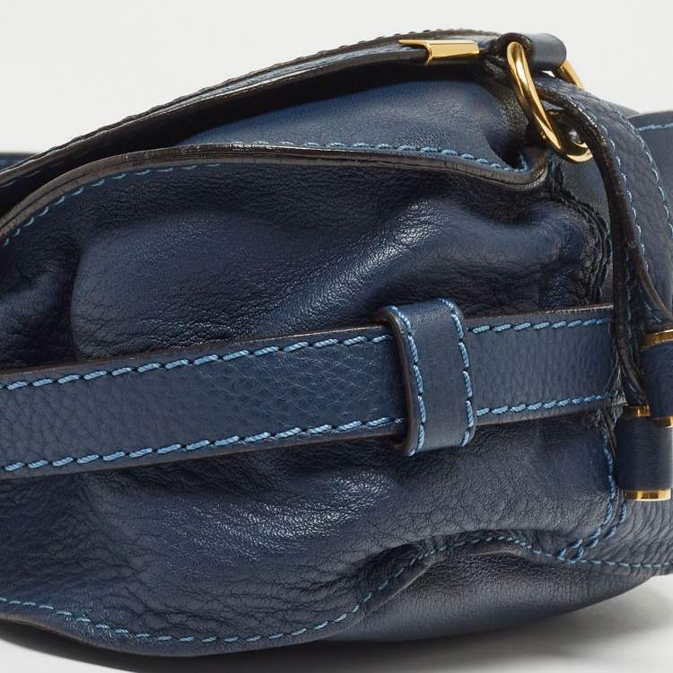 مملوكة مسبقًا Chloe Navy Blue Leather Mini Marcie Crossbody Bag