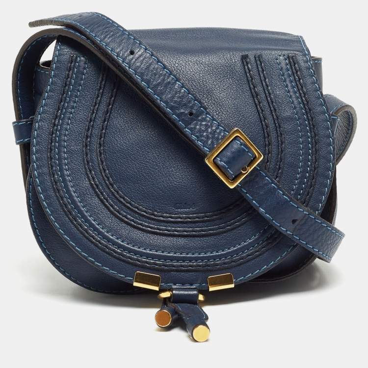 Mini Leather Messenger in Navy