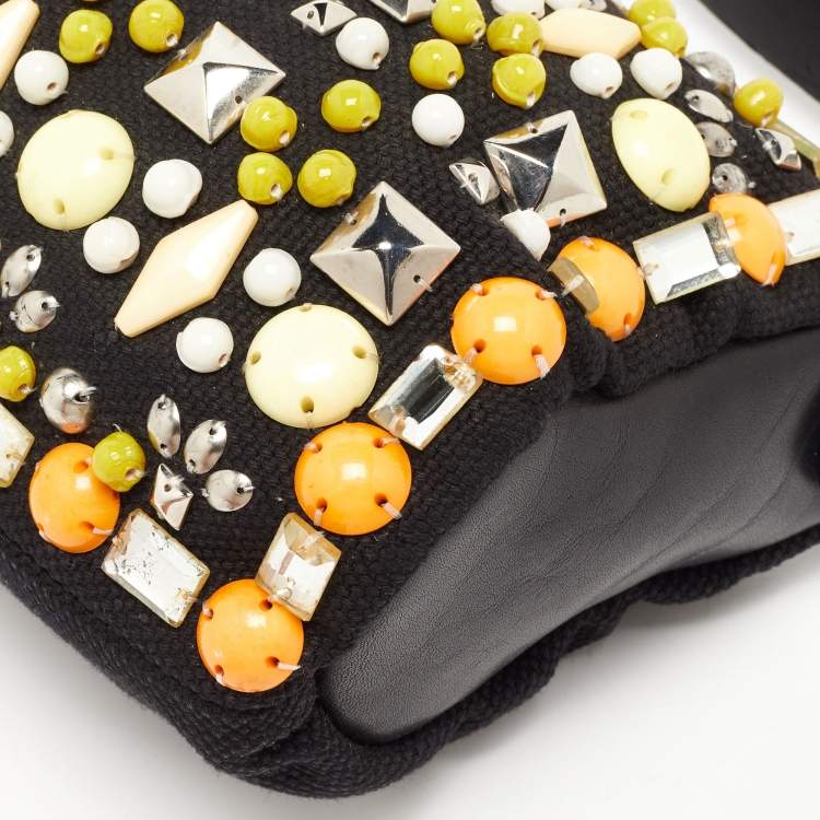 Pre Owned Chloe Black Canvas and Leather Embellished Ring Handle Hobo