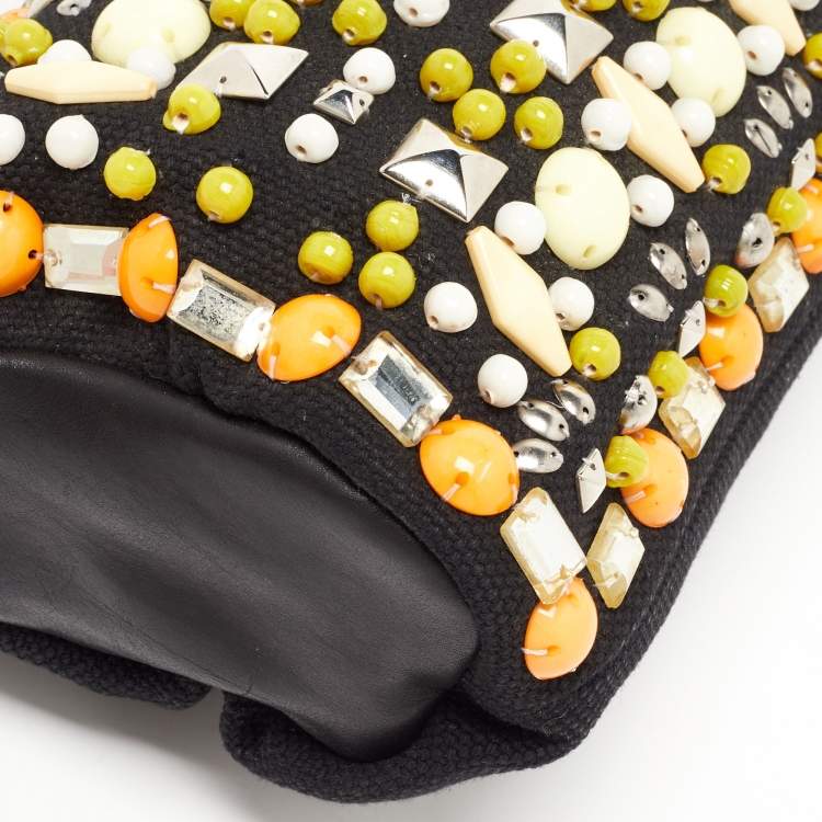 Pre Owned Chloe Black Canvas and Leather Embellished Ring Handle Hobo