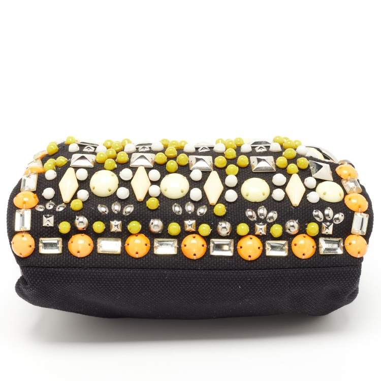 Pre Owned Chloe Black Canvas and Leather Embellished Ring Handle Hobo