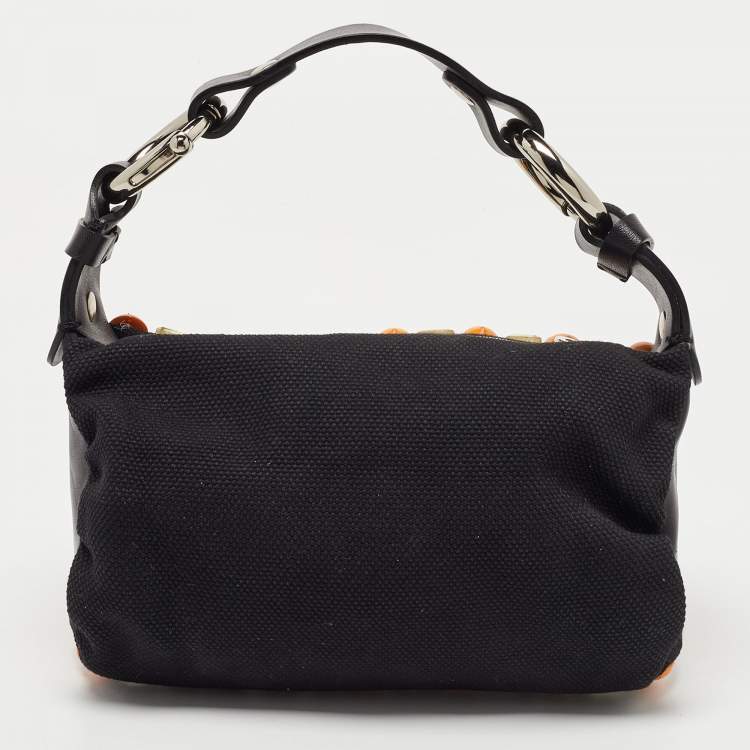 Pre Owned Chloe Black Canvas and Leather Embellished Ring Handle Hobo