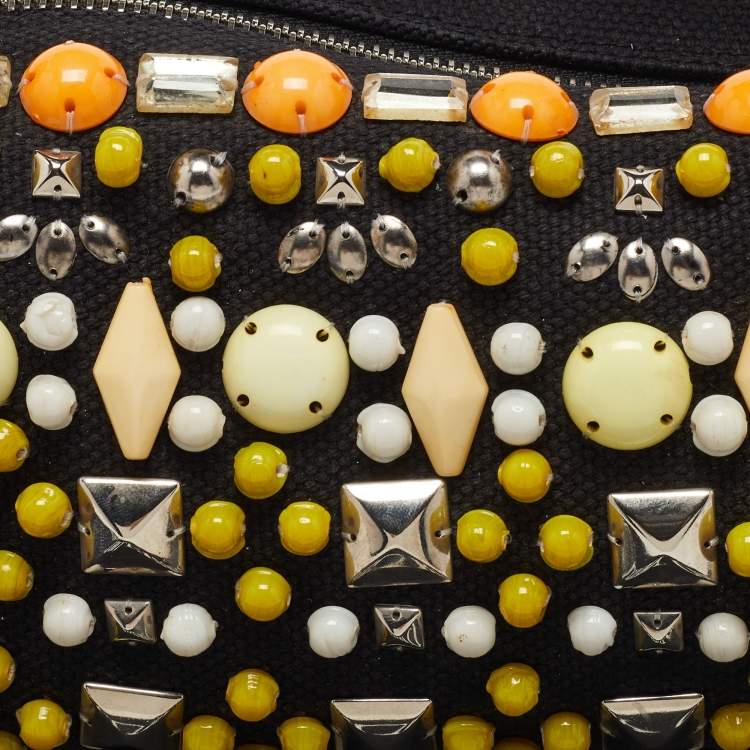 Pre Owned Chloe Black Canvas and Leather Embellished Ring Handle Hobo