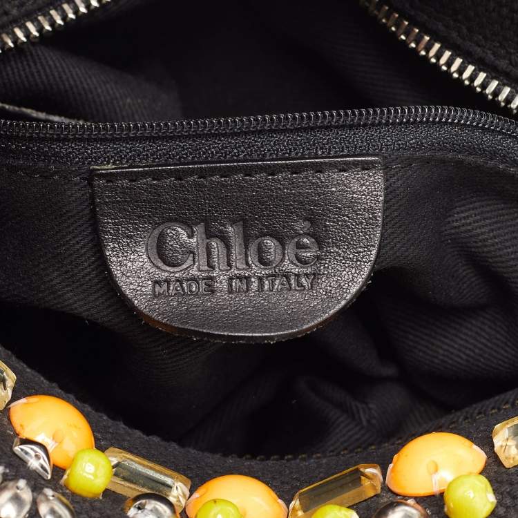 Pre Owned Chloe Black Canvas and Leather Embellished Ring Handle Hobo