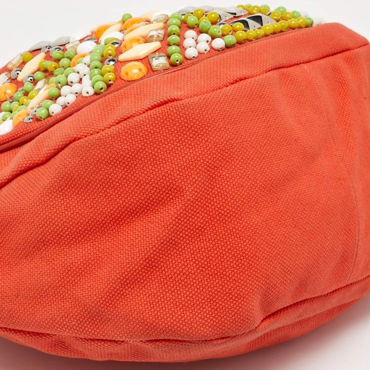 Pre Owned Chloe Orange Canvas and Leather Embellished Ring Handle Bag 