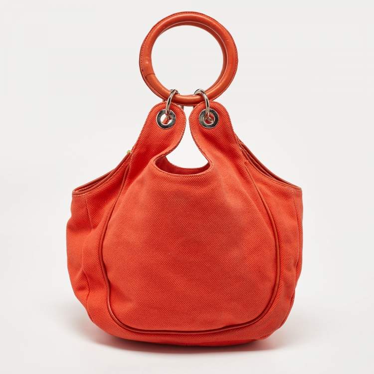 Pre Owned Chloe Orange Canvas and Leather Embellished Ring Handle Bag 