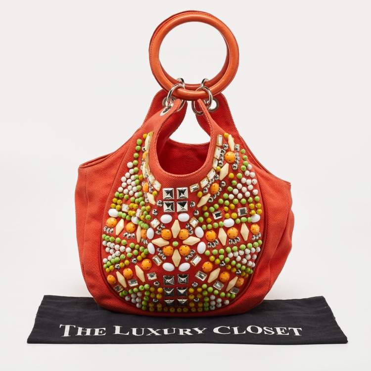 Pre Owned Chloe Orange Canvas and Leather Embellished Ring Handle Bag 