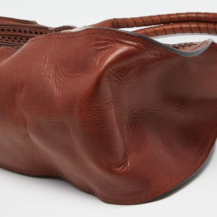 Pre Owned Chloe Brown Perforated Leather Large Marcie Satchel