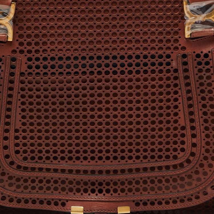 Pre Owned Chloe Brown Perforated Leather Large Marcie Satchel