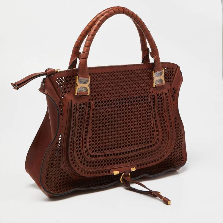 Pre Owned Chloe Brown Perforated Leather Large Marcie Satchel