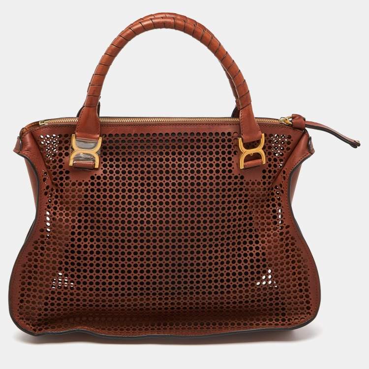 Pre Owned Chloe Brown Perforated Leather Large Marcie Satchel