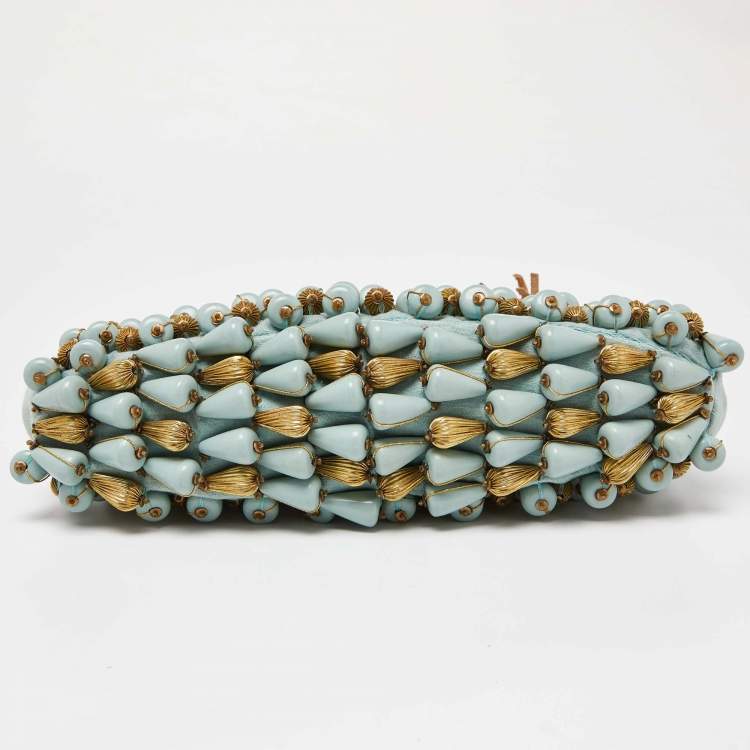 Pre Owned Chloe Blue Fabric Beaded Shoulder Bag