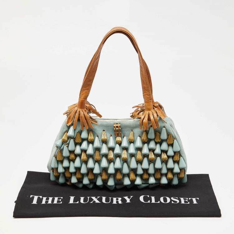 Pre Owned Chloe Blue Fabric Beaded Shoulder Bag