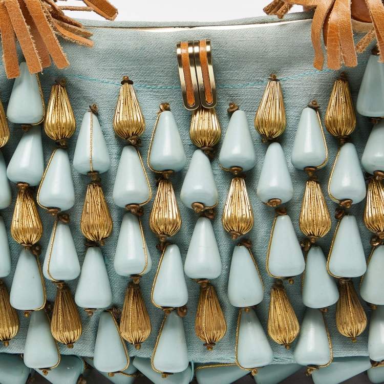 Pre Owned Chloe Blue Fabric Beaded Shoulder Bag