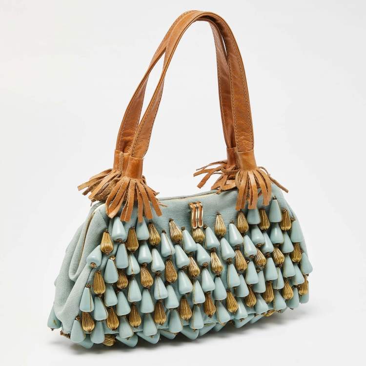 Pre Owned Chloe Blue Fabric Beaded Shoulder Bag