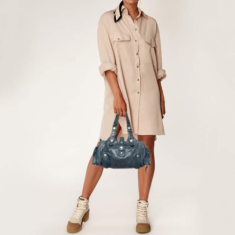 Pre Owned Chloe Two Tone Blue Python and Leather Silverado Satchel