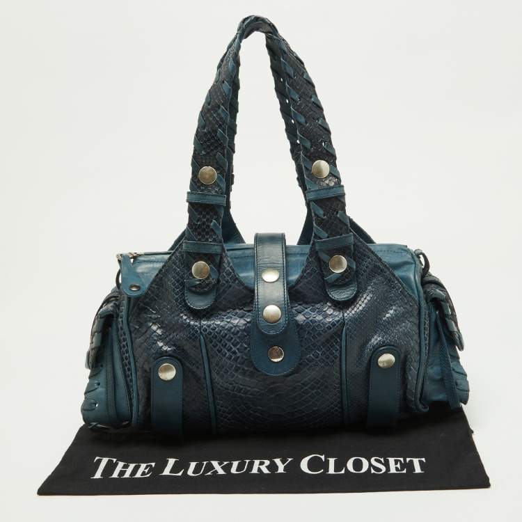 Pre Owned Chloe Two Tone Blue Python and Leather Silverado Satchel