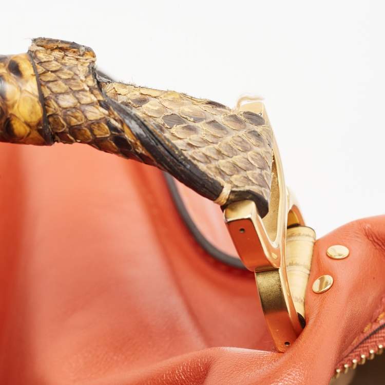 Pre Owned Chloe Tan/Beige Python And Leather Marcie Shoulder Bag