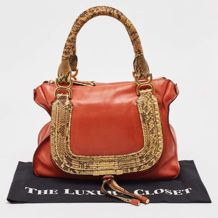 Pre Owned Chloe Tan/Beige Python And Leather Marcie Shoulder Bag