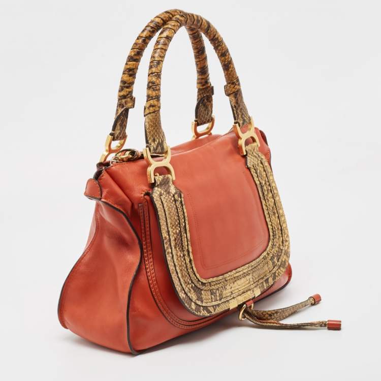 Pre Owned Chloe Tan/Beige Python And Leather Marcie Shoulder Bag
