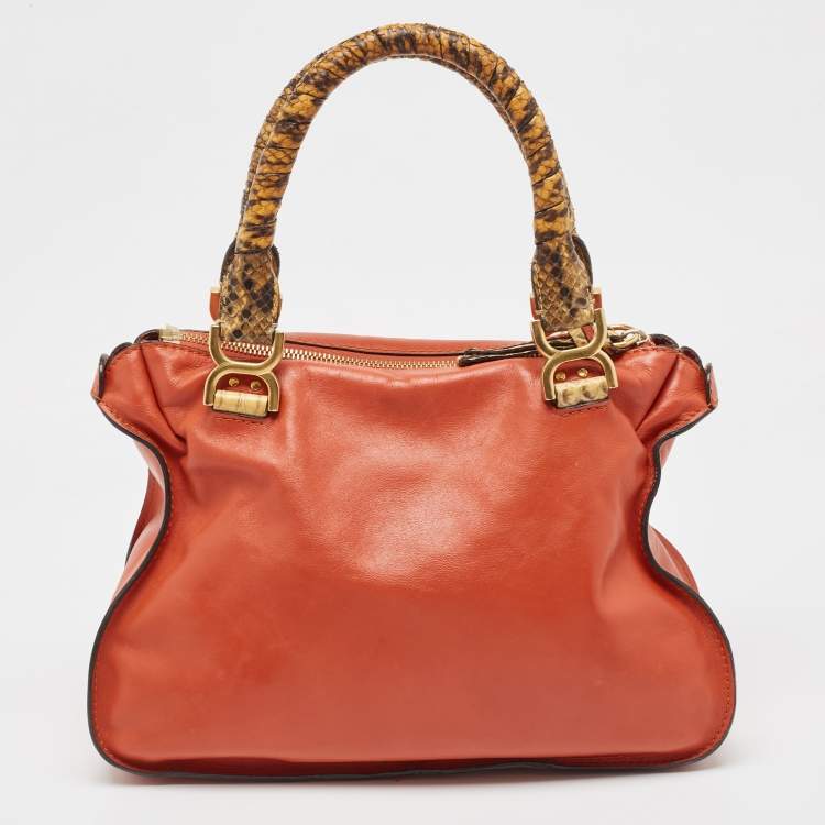 Pre Owned Chloe Tan/Beige Python And Leather Marcie Shoulder Bag