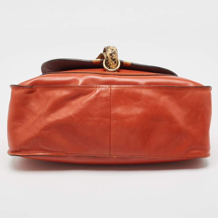Pre Owned Chloe Tan/Beige Python And Leather Marcie Shoulder Bag