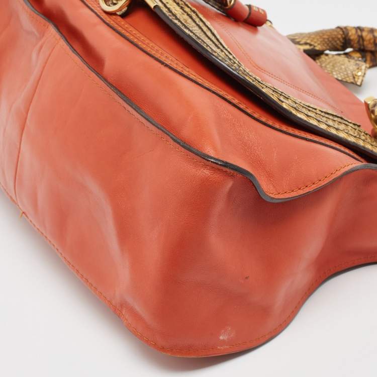 Pre Owned Chloe Tan/Beige Python And Leather Marcie Shoulder Bag
