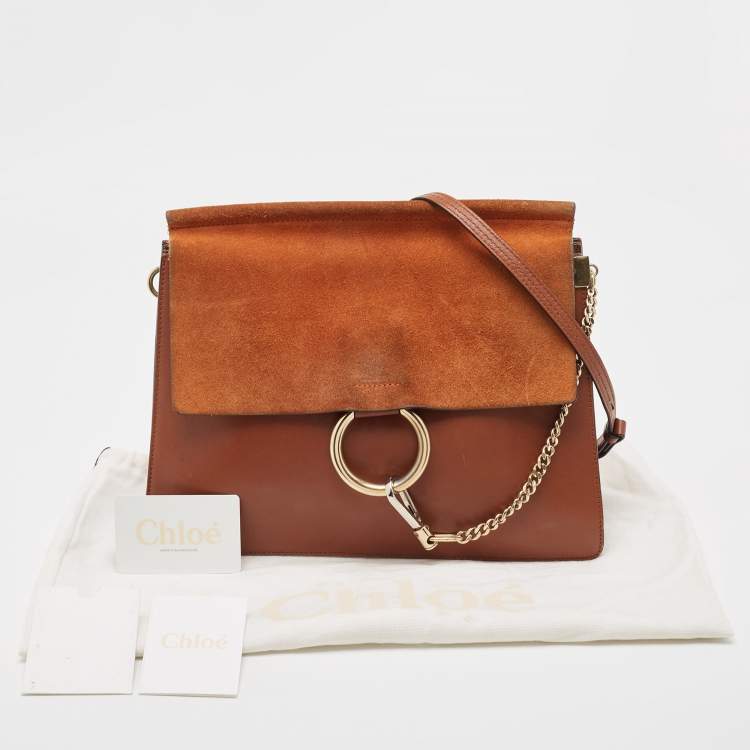 Pre Owned Chloe Brown Leather and Suede Medium Faye Shoulder Bag