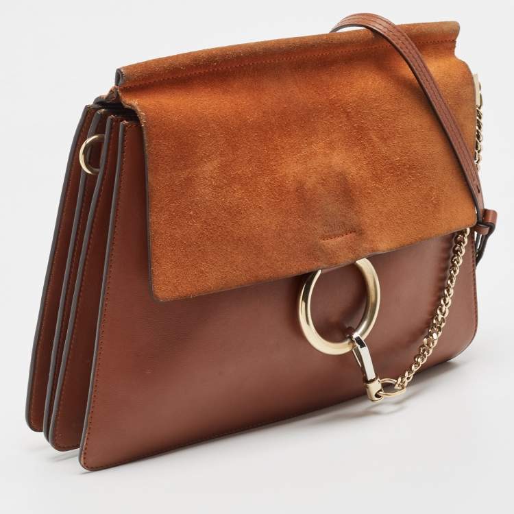 Pre Owned Chloe Brown Leather and Suede Medium Faye Shoulder Bag