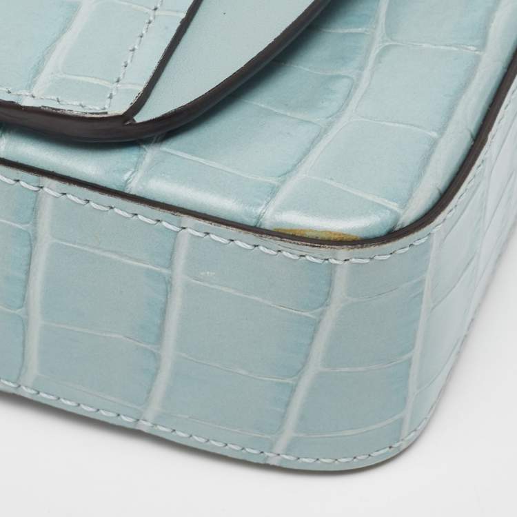 Pre Owned Chloe Light Blue Croc Embossed Leather Mini C Top Handle Bag
