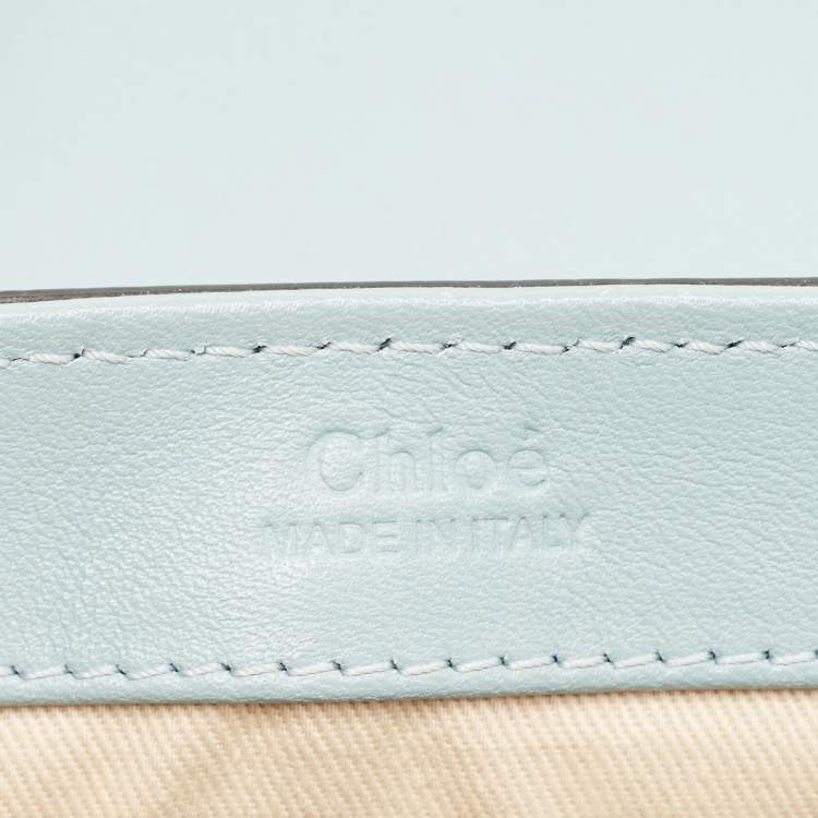 Pre Owned Chloe Light Blue Croc Embossed Leather Mini C Top Handle Bag