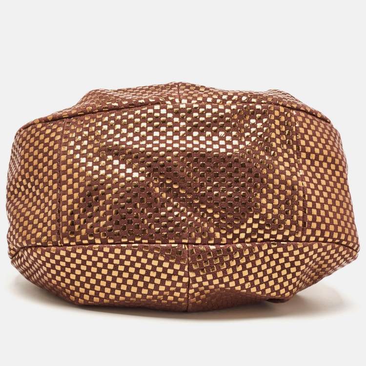 Pre Owned Chloe Brown/Gold Suede and Foil Satchel