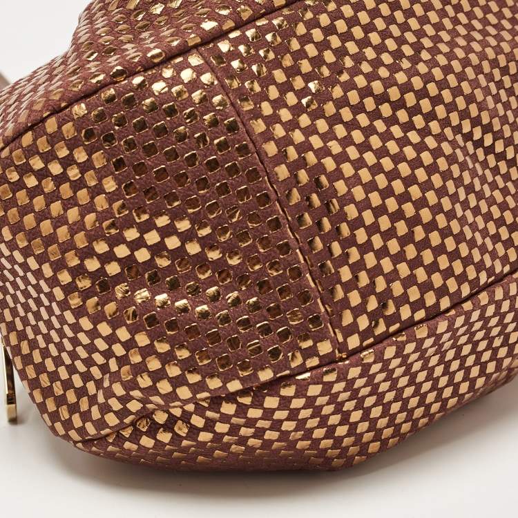 Pre Owned Chloe Brown/Gold Suede and Foil Satchel