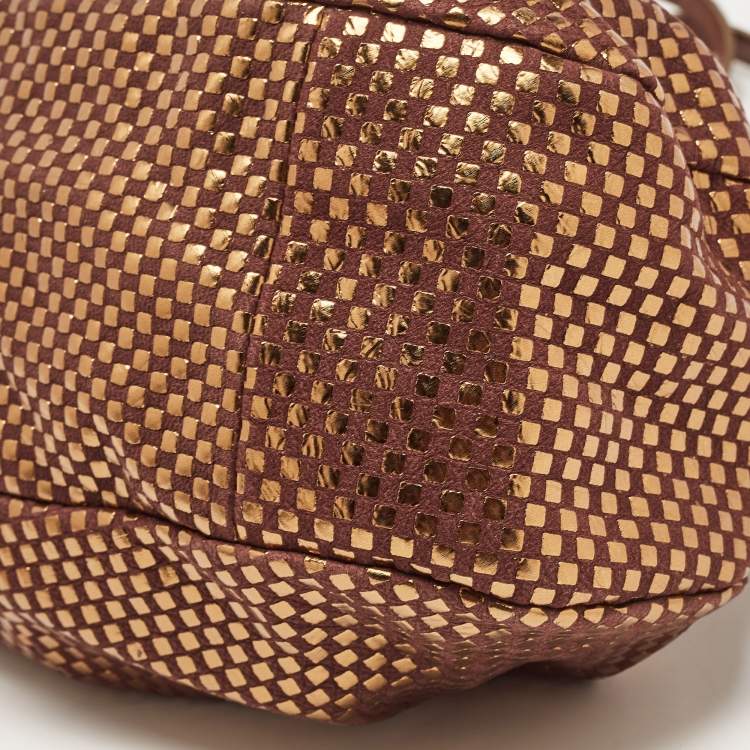 Pre Owned Chloe Brown/Gold Suede and Foil Satchel