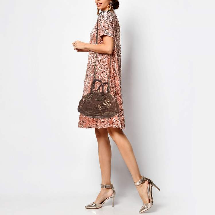 Pre Owned Chloe Brown/Gold Suede and Foil Satchel