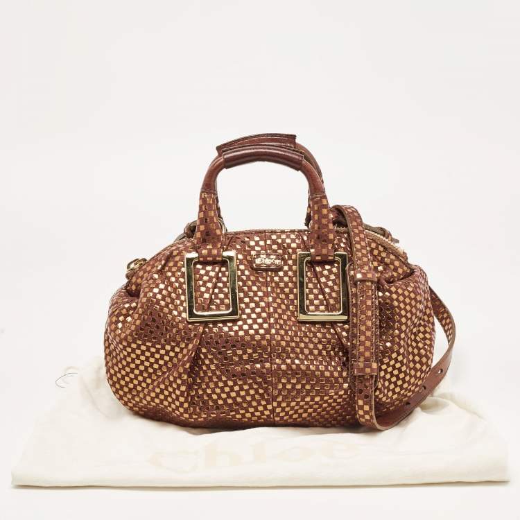 Pre Owned Chloe Brown/Gold Suede and Foil Satchel