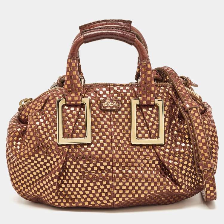 Pre Owned Chloe Brown/Gold Suede and Foil Satchel