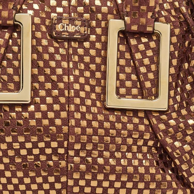 Pre Owned Chloe Brown/Gold Suede and Foil Satchel
