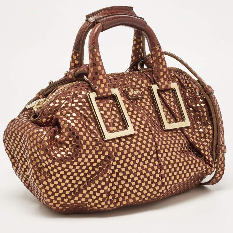 Pre Owned Chloe Brown/Gold Suede and Foil Satchel