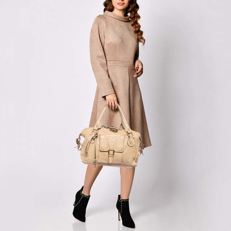 Pre Owned Chloe Beige Leather Paddington Front Pocket Satchel
