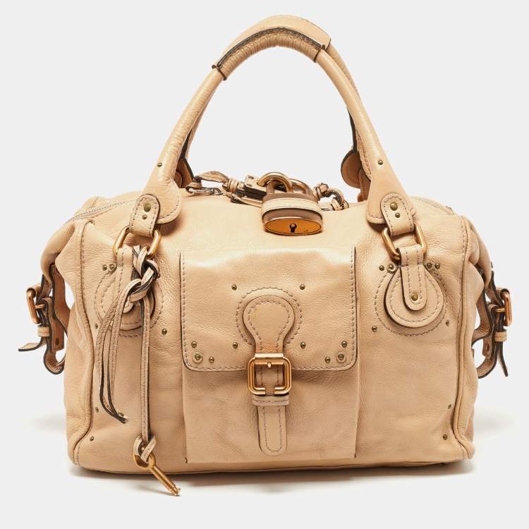 Pre Owned Chloe Beige Leather Paddington Front Pocket Satchel