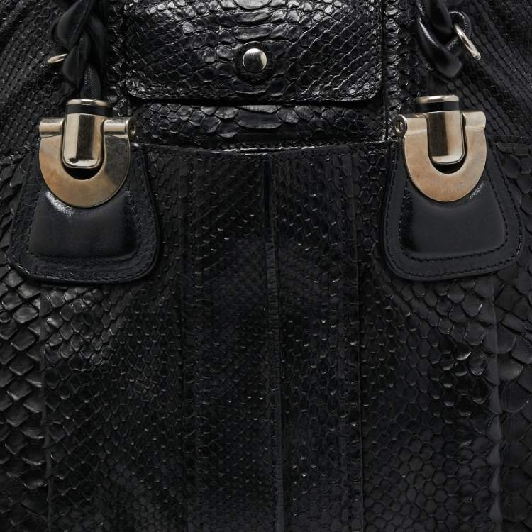 Pre Owned Chloe Black Leather and Python Heloise Large Satchel