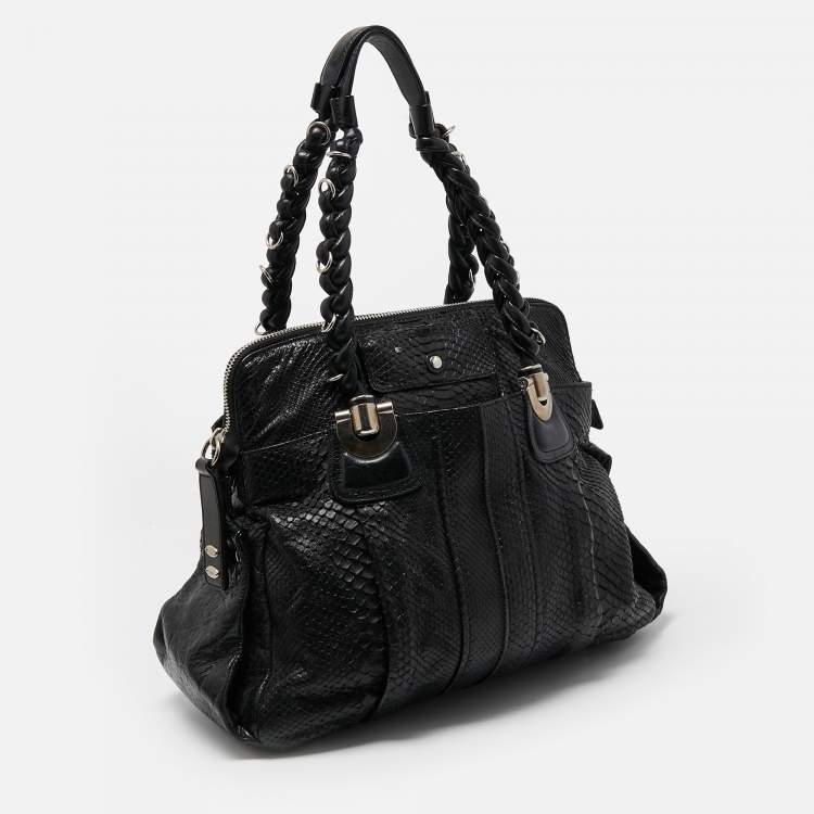 Pre Owned Chloe Black Leather and Python Heloise Large Satchel