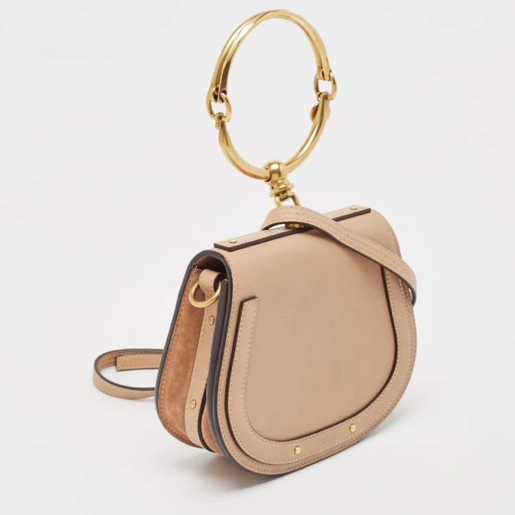 Pre Owned Chloe Beige Leather and Suede Small Nile Bracelet Crossbody Bag