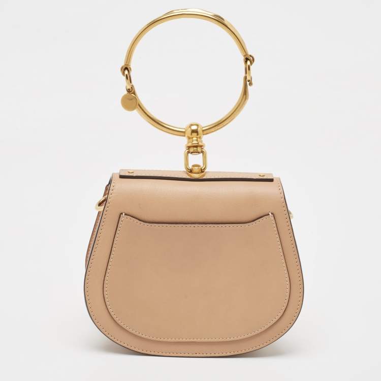 Pre Owned Chloe Beige Leather and Suede Small Nile Bracelet Crossbody Bag