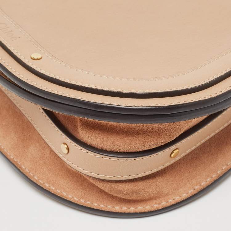 Pre Owned Chloe Beige Leather and Suede Small Nile Bracelet Crossbody Bag